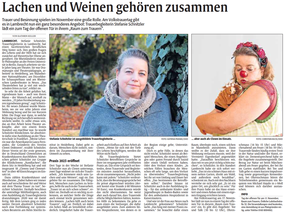 Artikel in der Tageszeitung Rheinpfalz vom 9. November 2024
