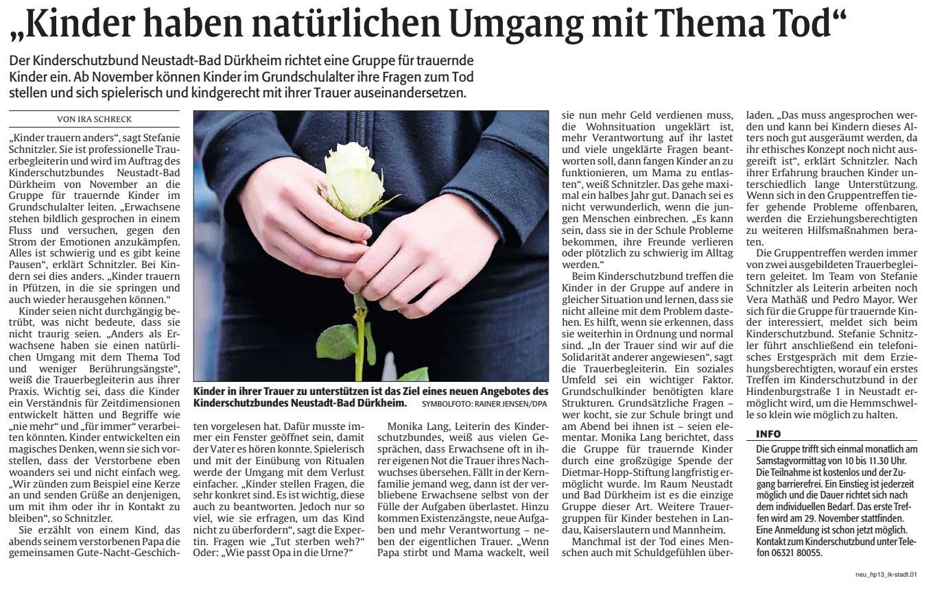 Artikel in der Tageszeitung Rheinpfalz vom 9. November 2024