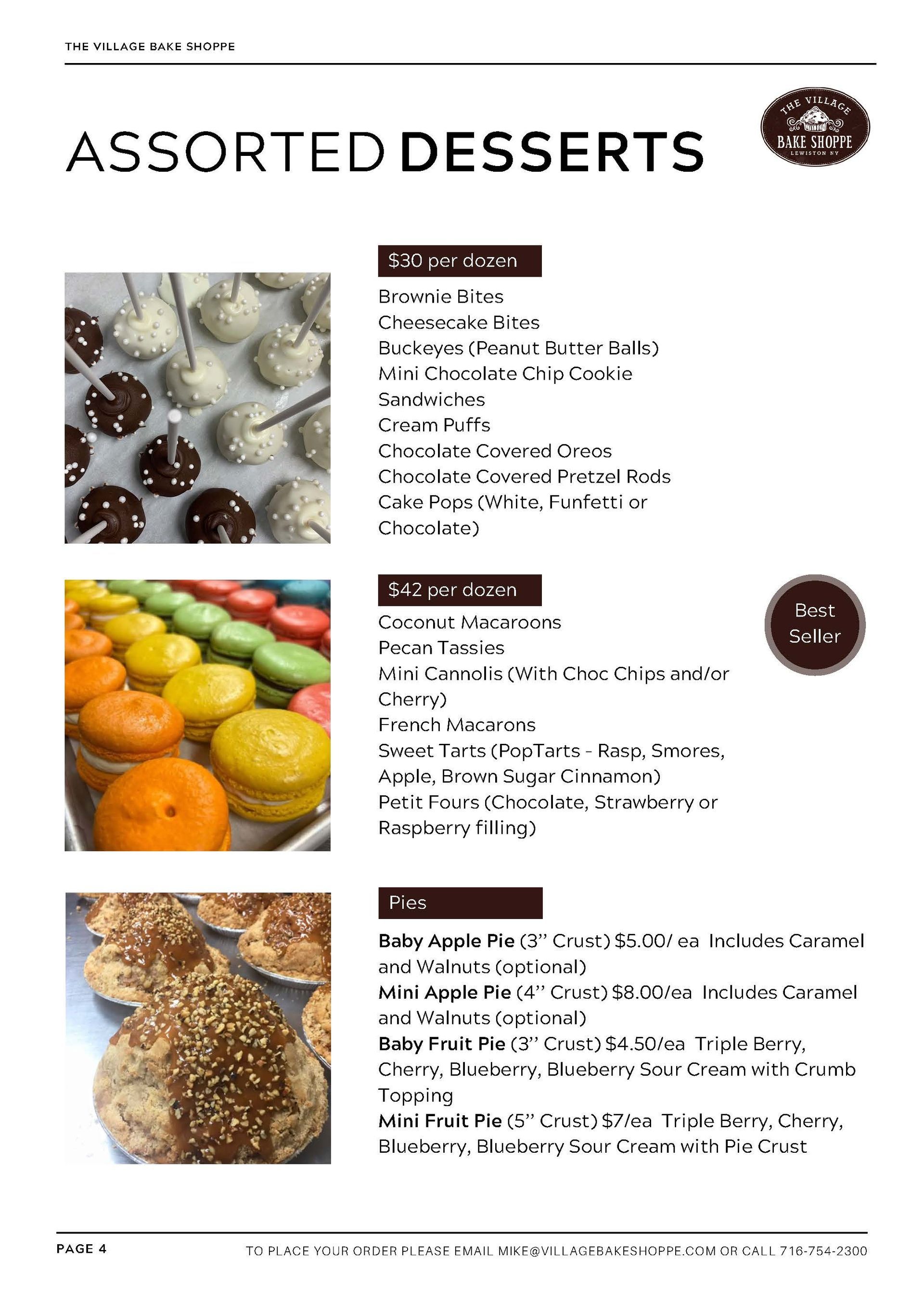 a menu for assorted desserts includes a variety of desserts .