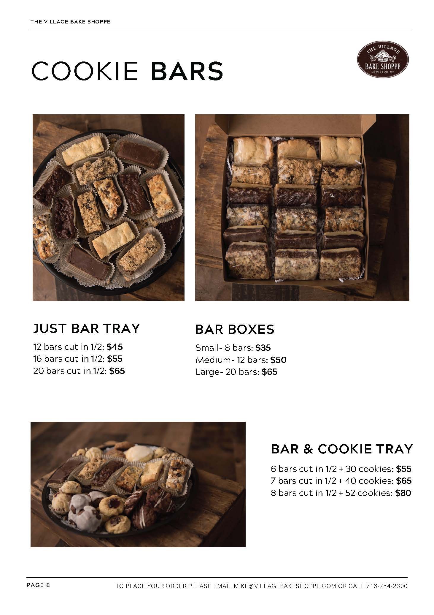 a brochure for cookie bars and a cookie tray .