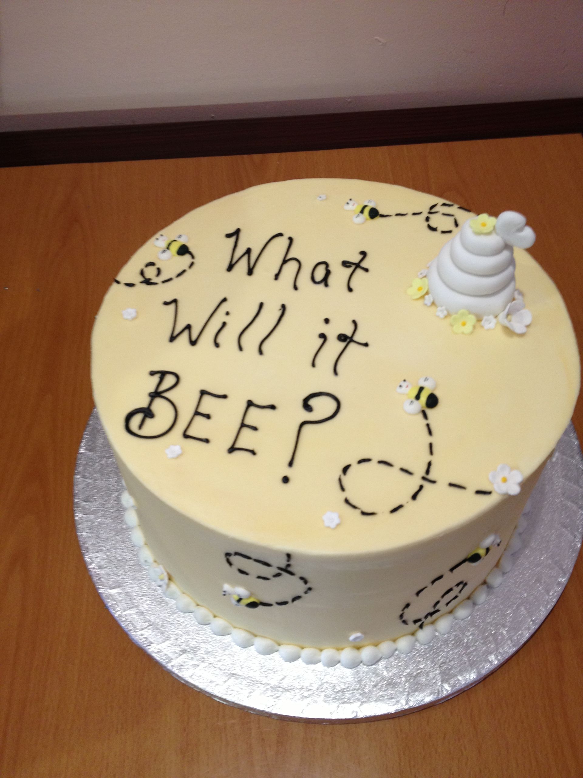 a cake that says what will it bee on it