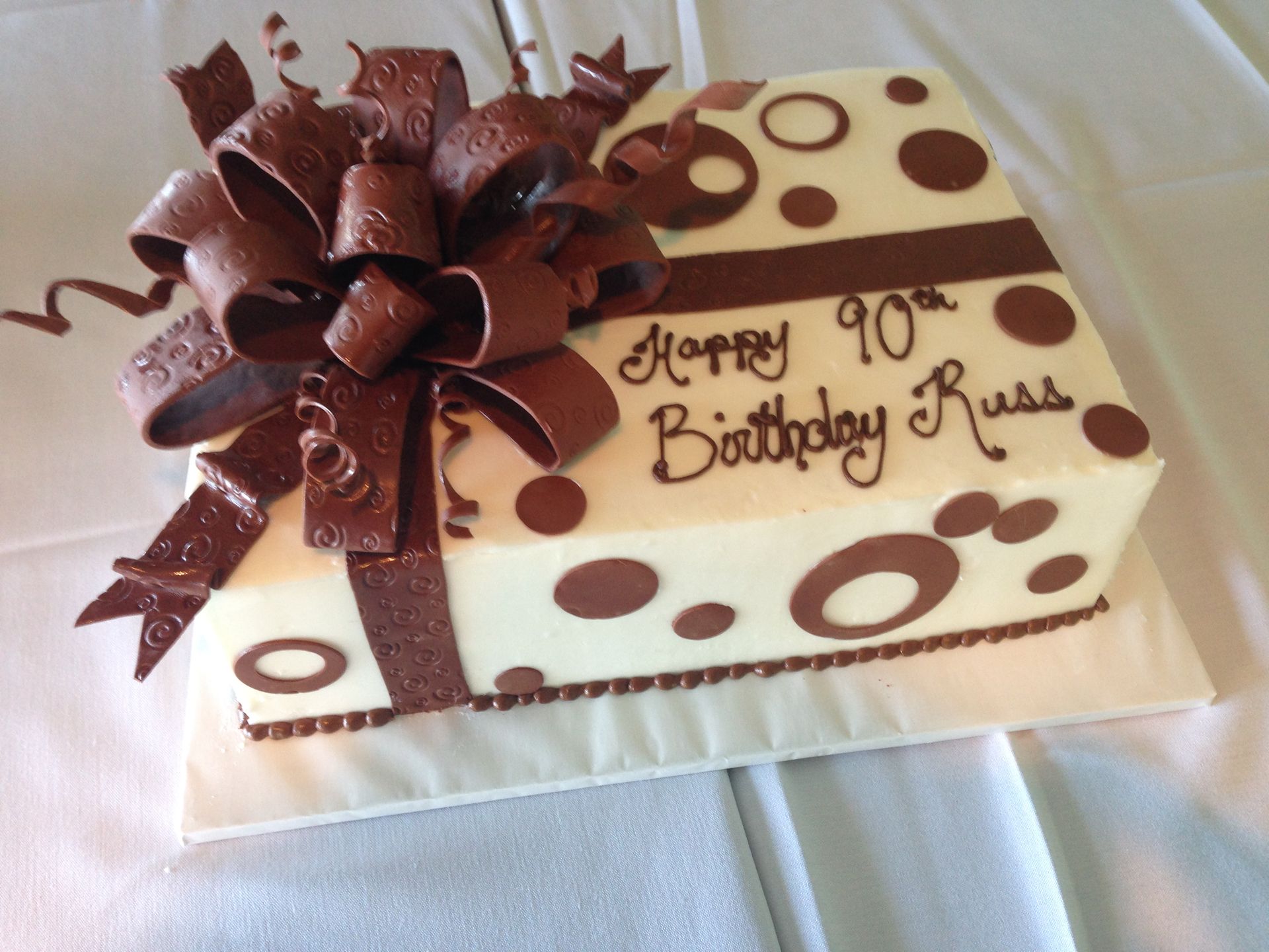 a birthday cake that says happy 90th birthday russ