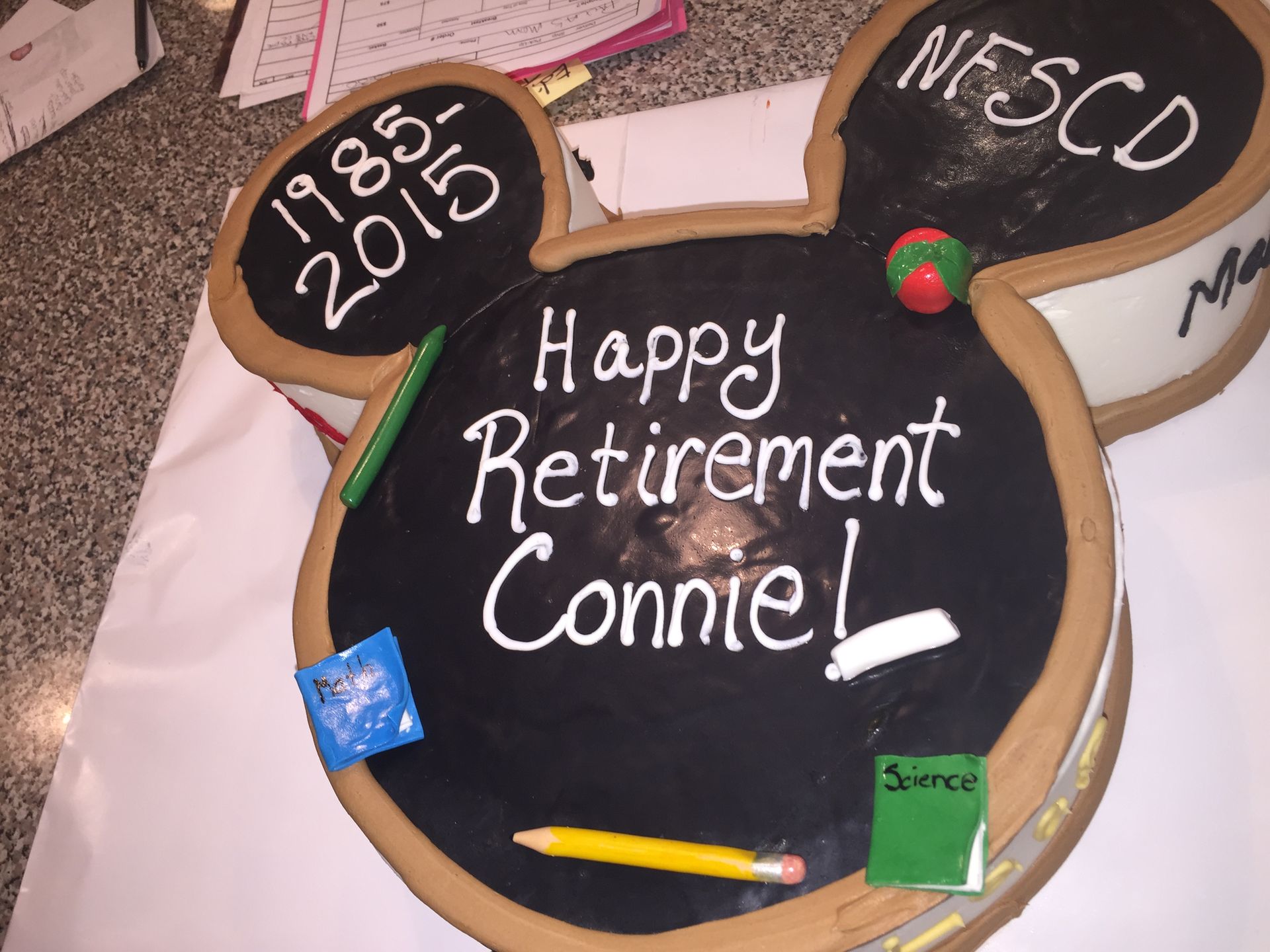 a cake that says happy retirement connie on it