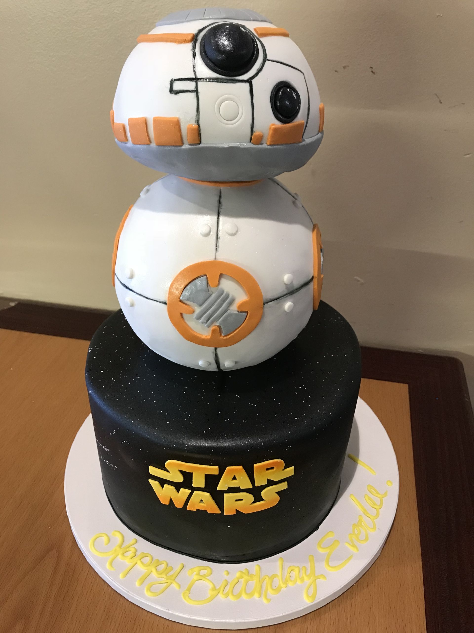 a star wars birthday cake with bb-8 on top