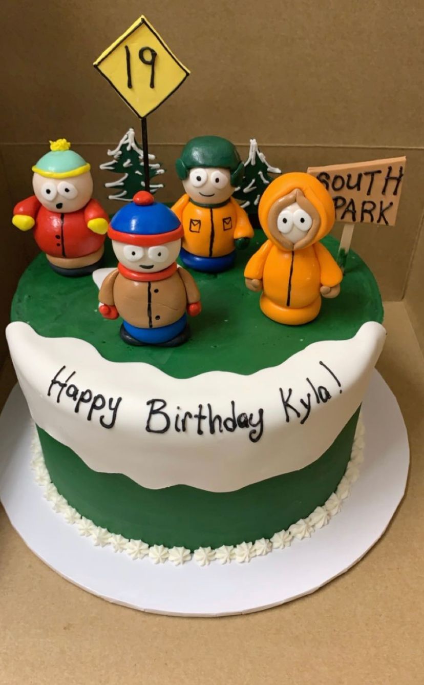 a birthday cake with south park characters on it