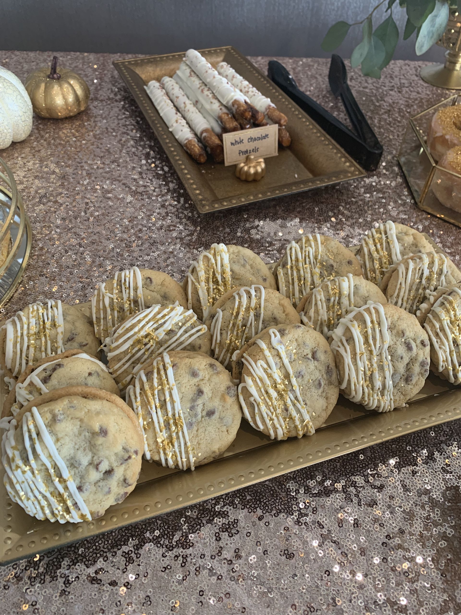 a tray of cookies is sitting on a table .