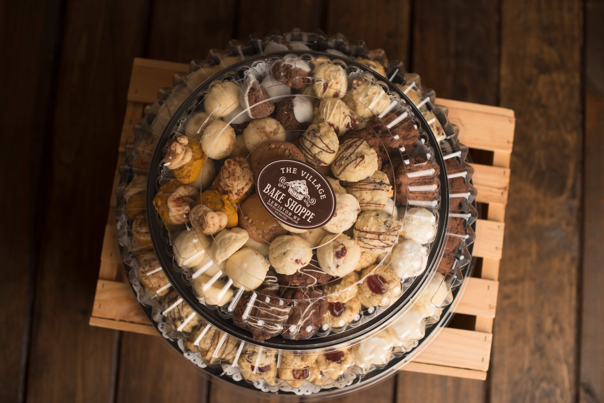 a tray of cookies from the village bake shoppe