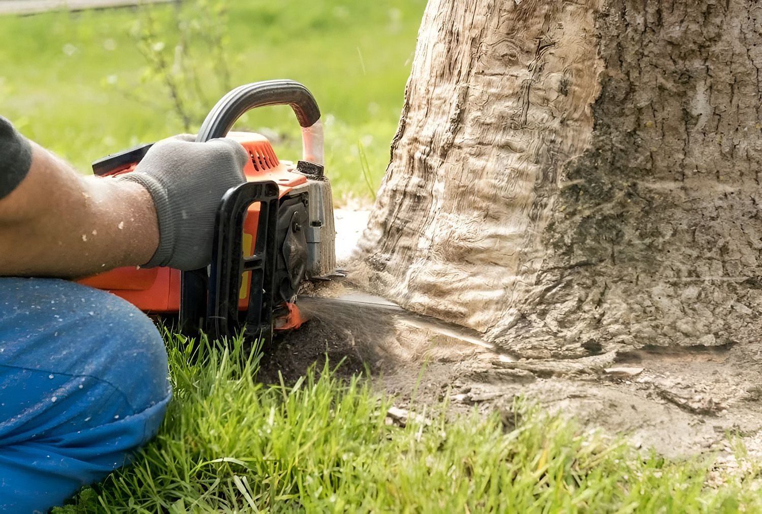 Person Using a Chainsaw to Cut Down a Tree