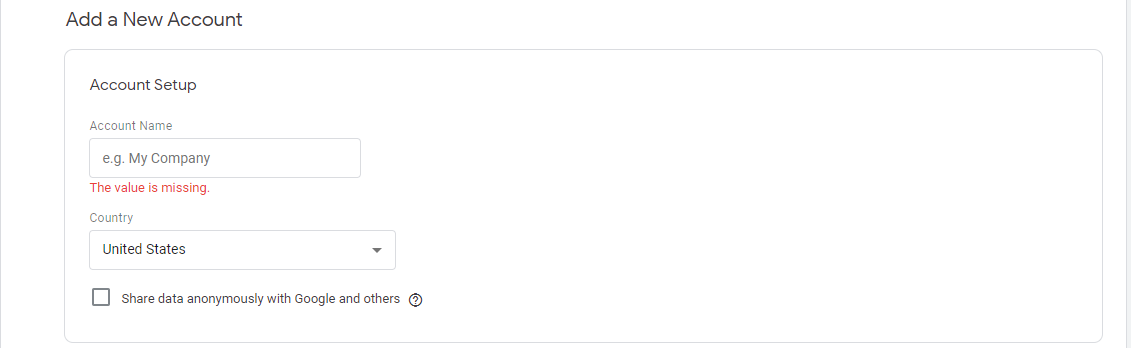 google analytics set up button screenshot