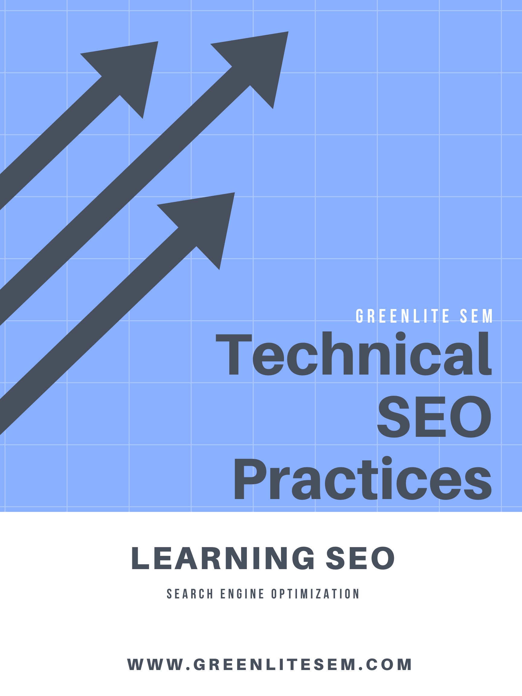 A blue poster that says technical seo practices learning seo