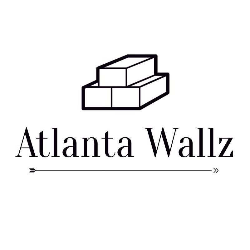 A black and white logo for atlanta wallz with a stack of bricks.