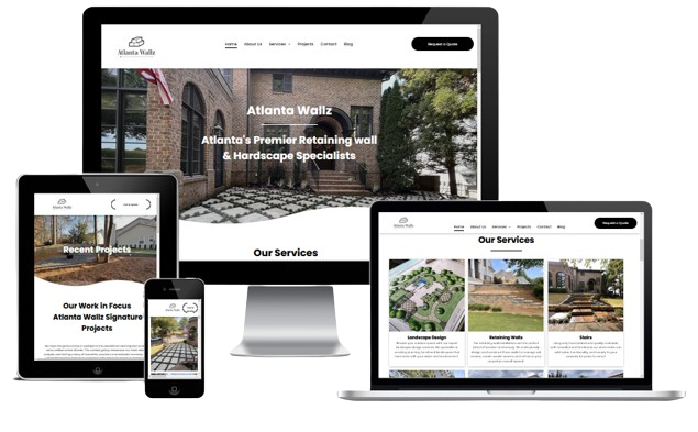 A website is displayed on a computer , tablet , and phone.