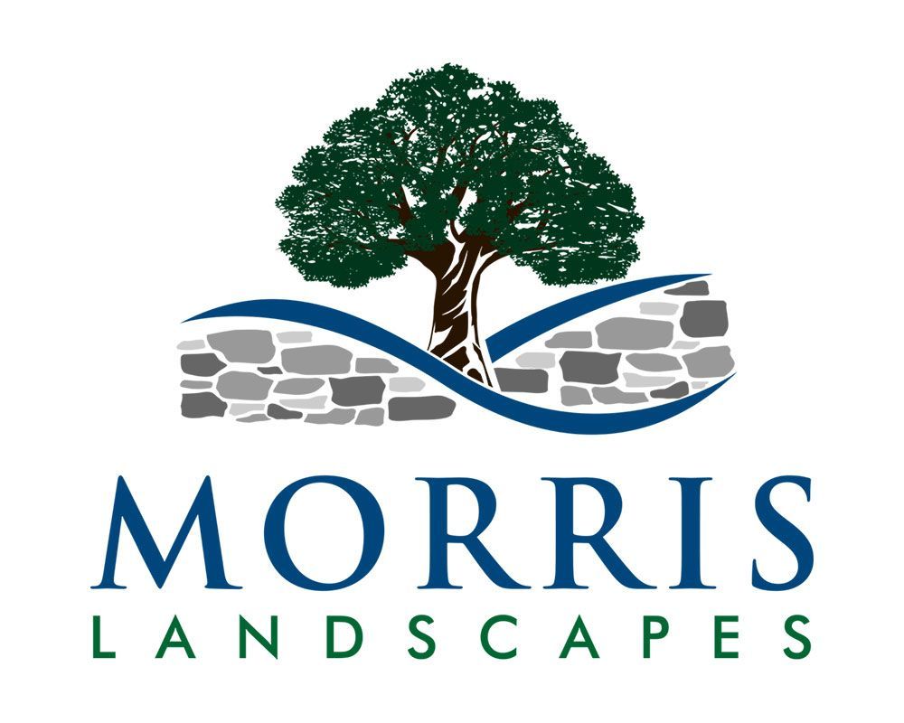 A logo for morris landscapes with a tree in the middle