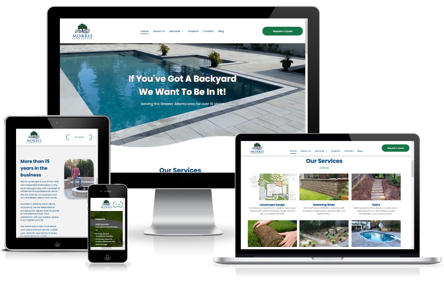 A website is displayed on a computer , tablet , and phone.