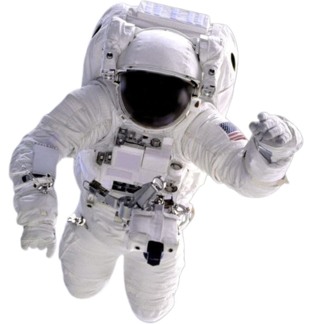 A man in a white space suit is flying through the air