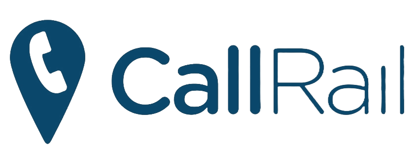 A blue logo for call rail with a phone icon