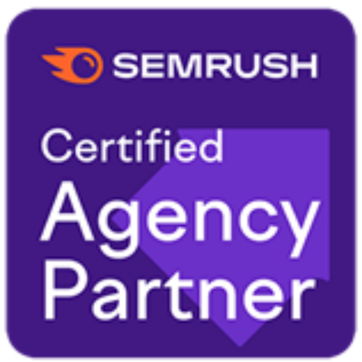 Semrush certified agency partner logo on a purple background
