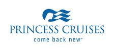 The logo for princess cruises is blue and white and says `` come back new ''.