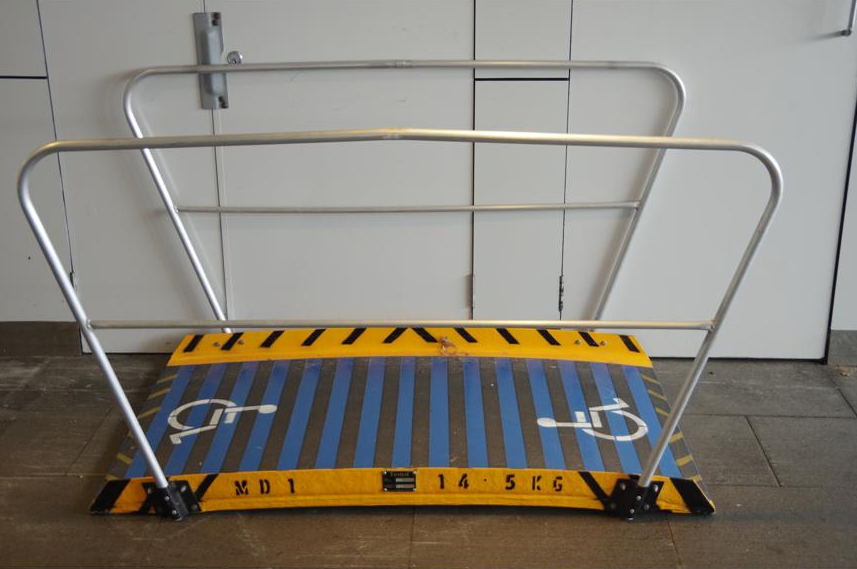 A disability access gangway with the number 14 on it