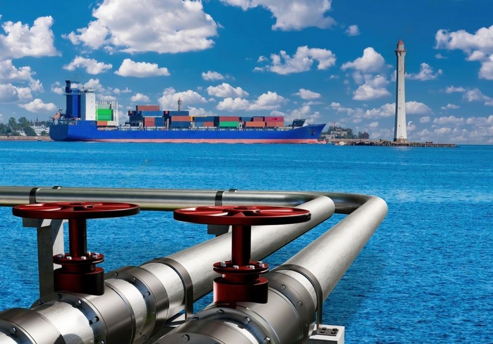 A Large Ship Is In The Distance Behind Some Pipes — Blackpoly Pipelines in Lithgow, NSW