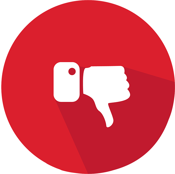 A white thumbs down icon in a red circle