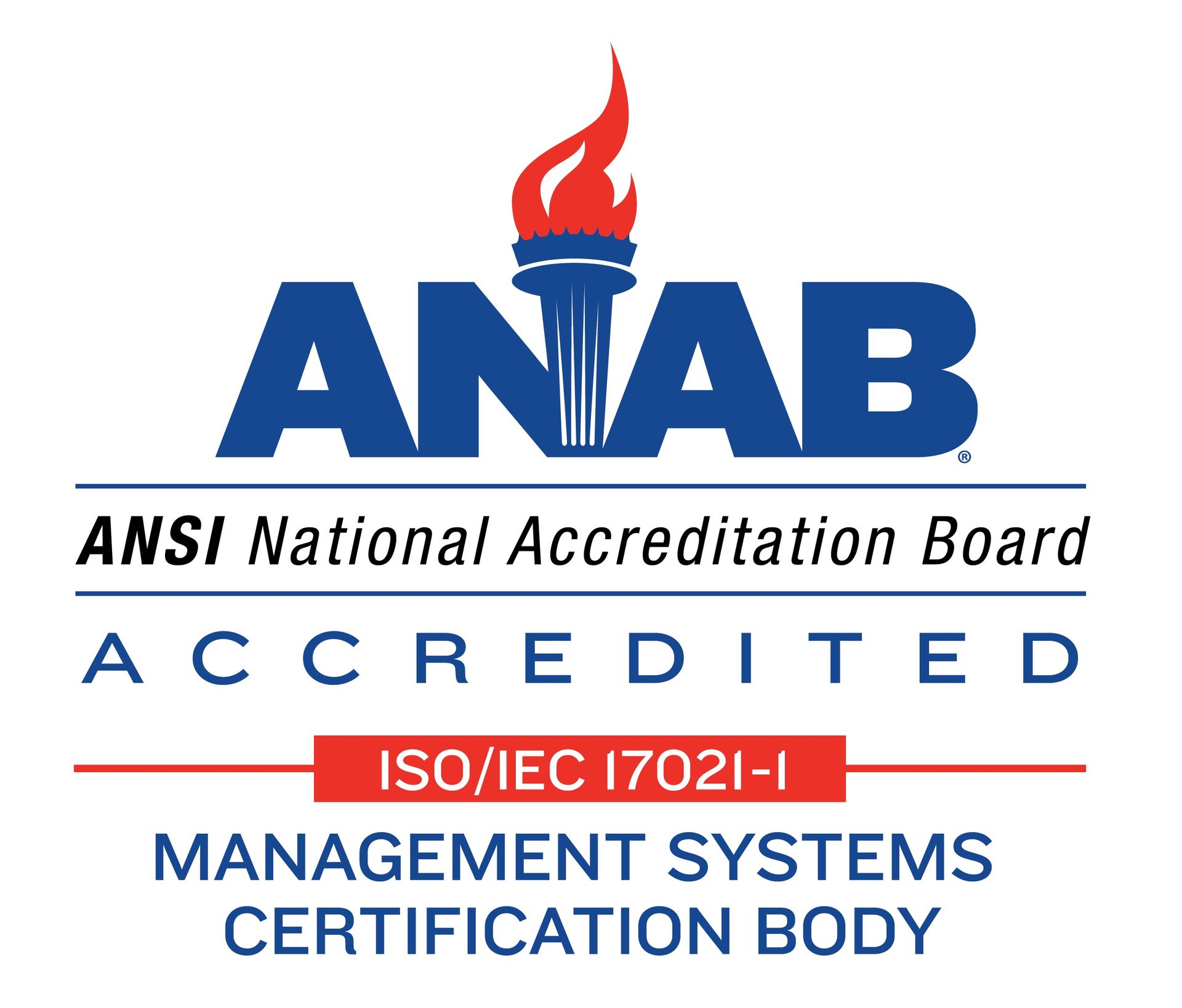 ANAB-accredited certification body mark for ISO/IEC 17021-1