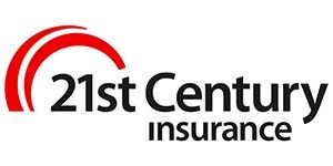 Logo for 21st Century Insurance: Red arcs over the text