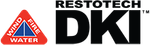 Logo of Restotech DKI, with a red triangle containing WIND, FIRE, WATER, and a blue triangle inside.