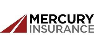 Mercury Insurance logo: Red and white angled lines with the words