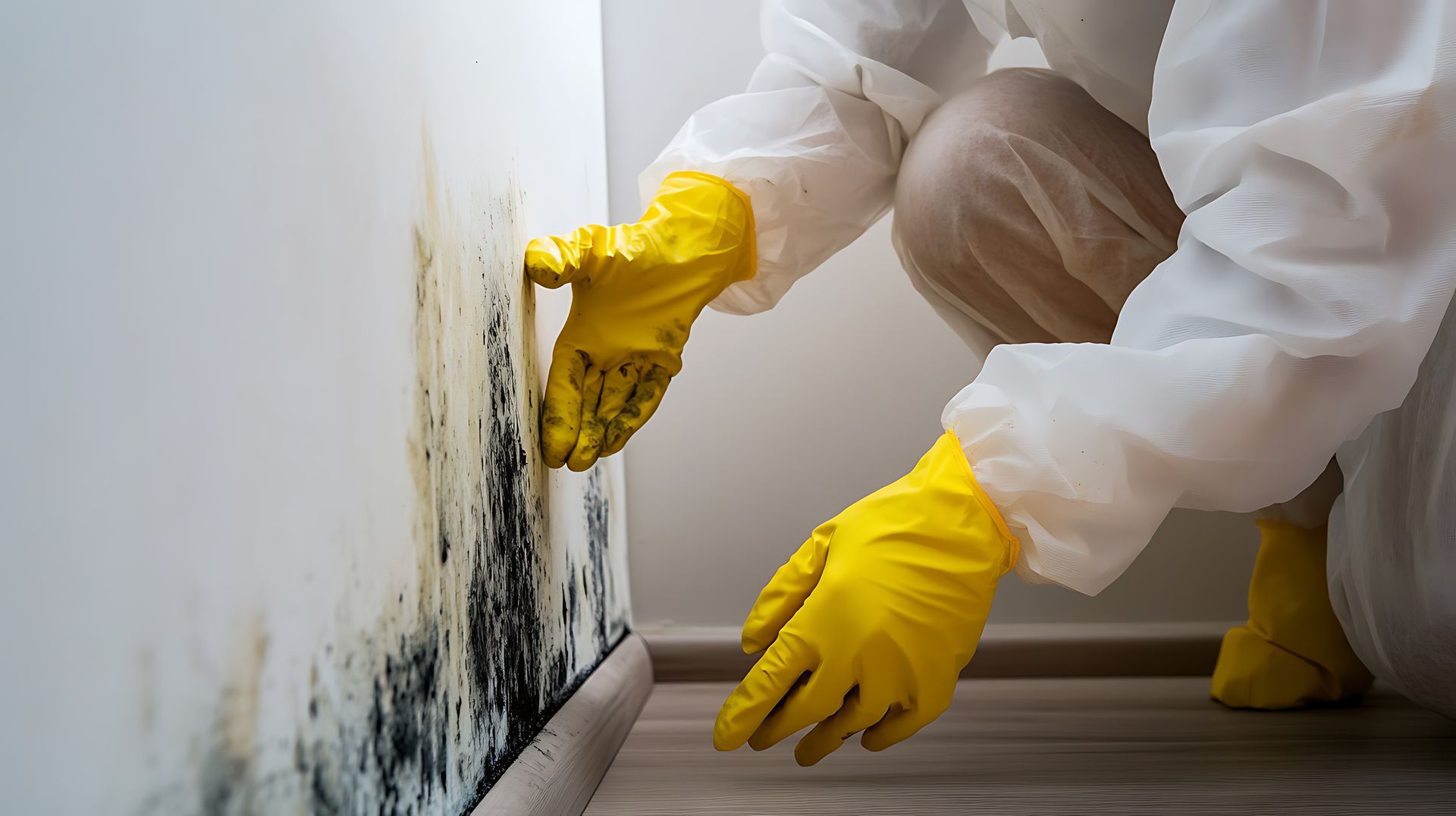 Technician inspecting mold inside a home