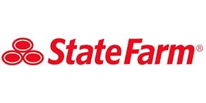 State Farm logo with three red ovals on the left and