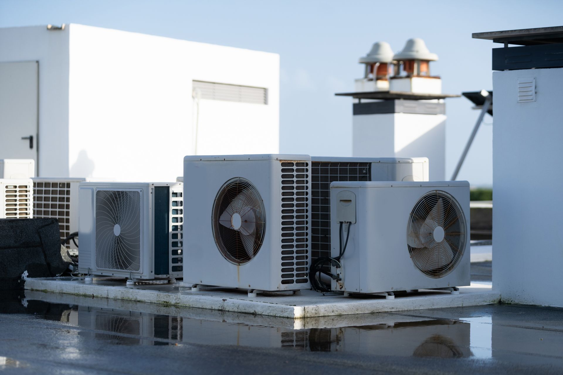 Commercial rooftop HVAC units on a Western Massachusetts building