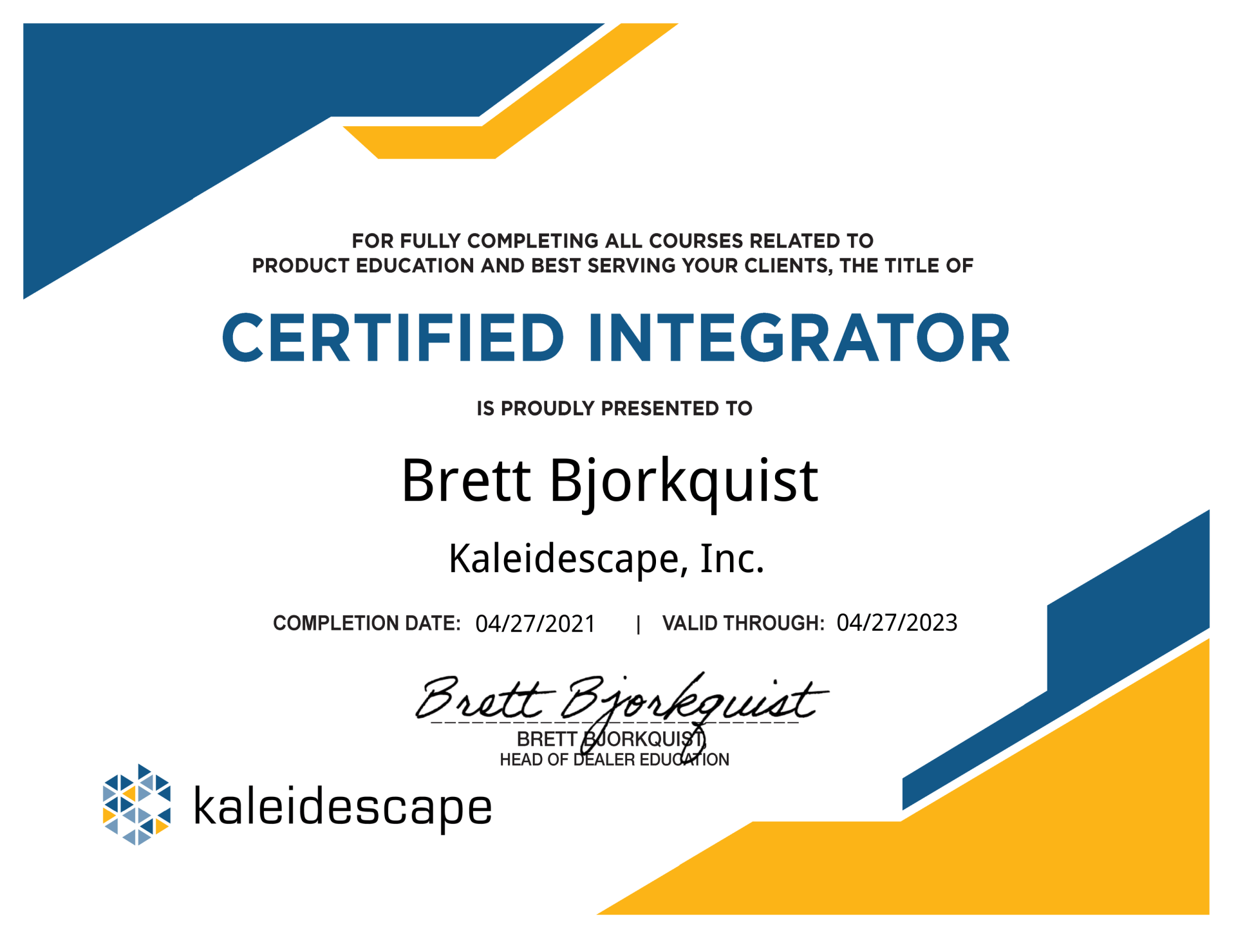 Kaleidescape Certificate
