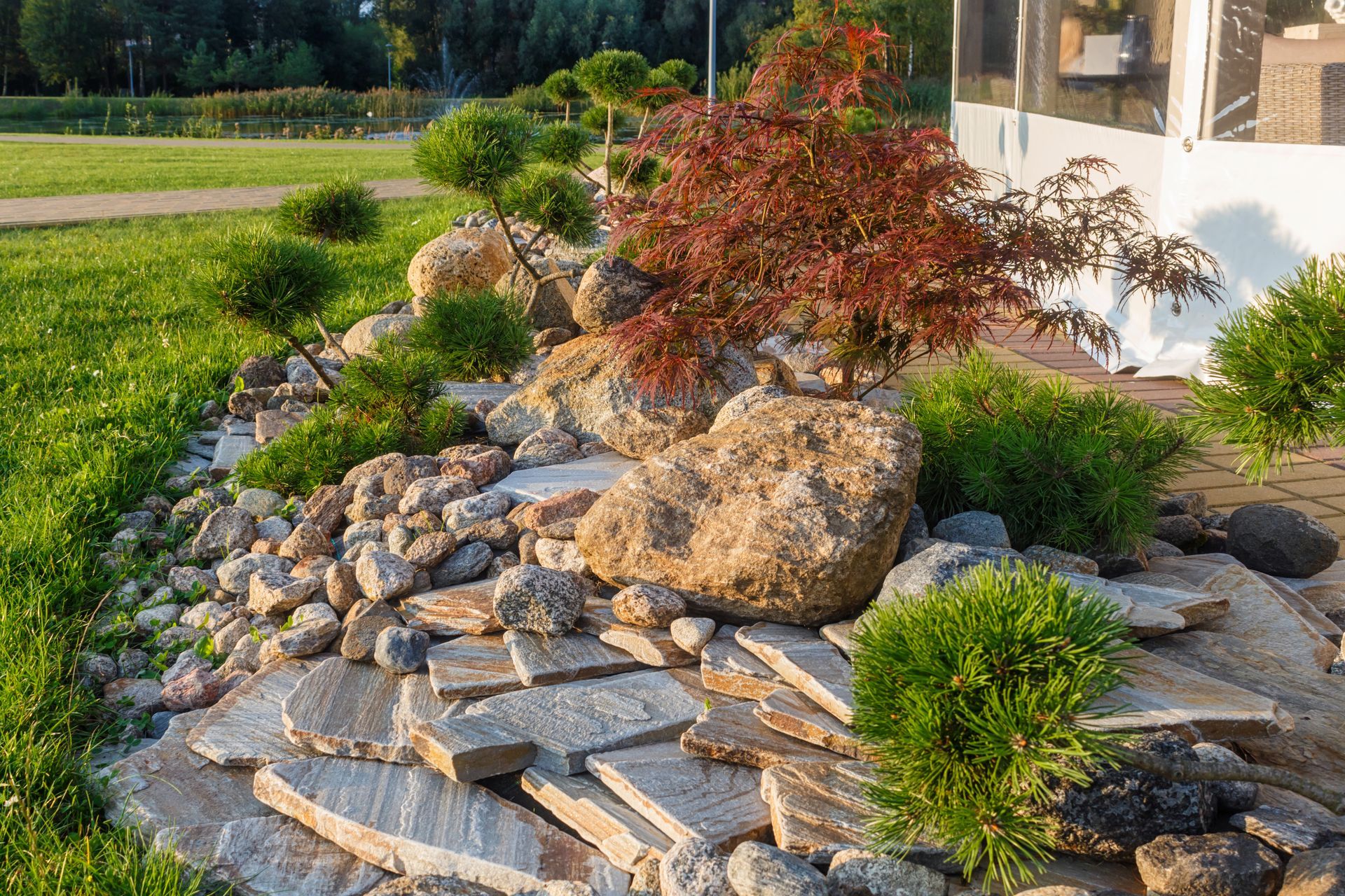 Modern Garden with lots of rocks designed by the best landscaping contractor in Vacaville, CA - Turfworks, Inc.