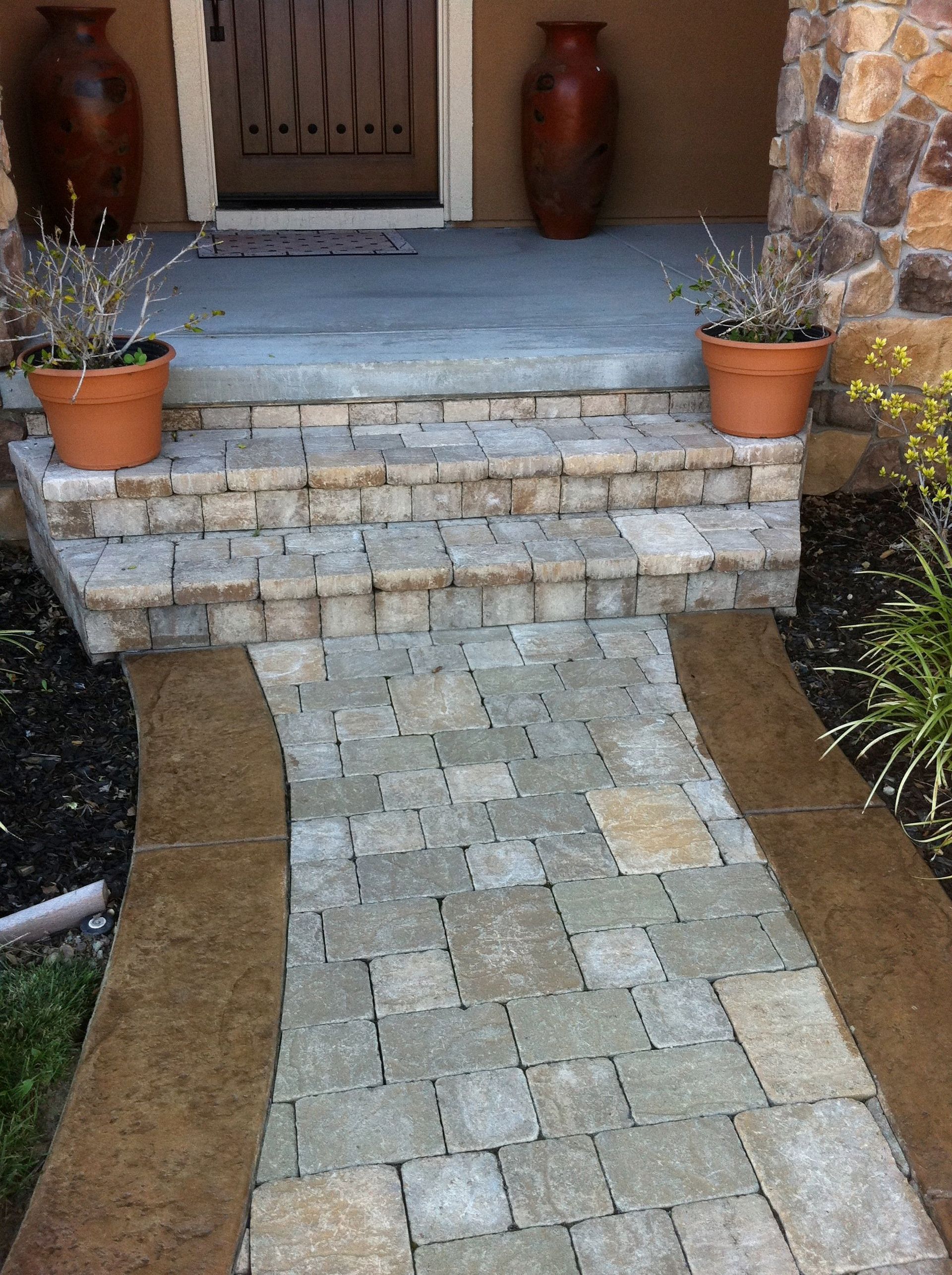 High-quality stone steps and paver walkway created by Turfworks Inc., renowned Paver Contractors in Vacaville, CA.