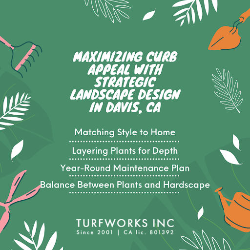Turfworks Inc landscape design in Davis, CA tips on curb appeal, plant layering, and maintenance.