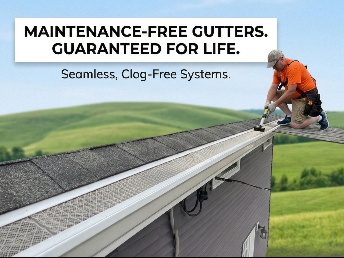 Roof edge with shingles and gutter guard.