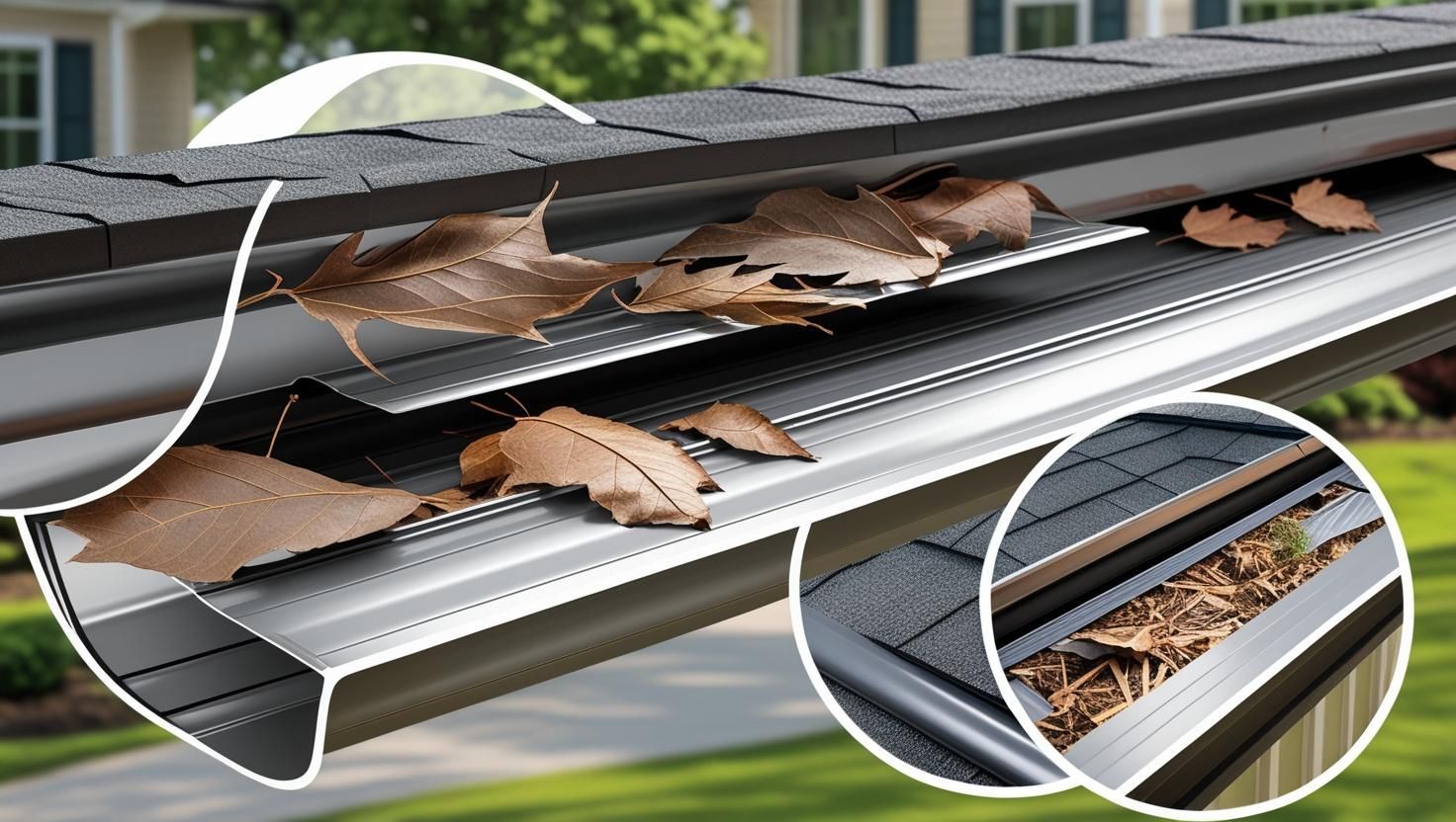 Copper rain gutter along the roofline of a building.