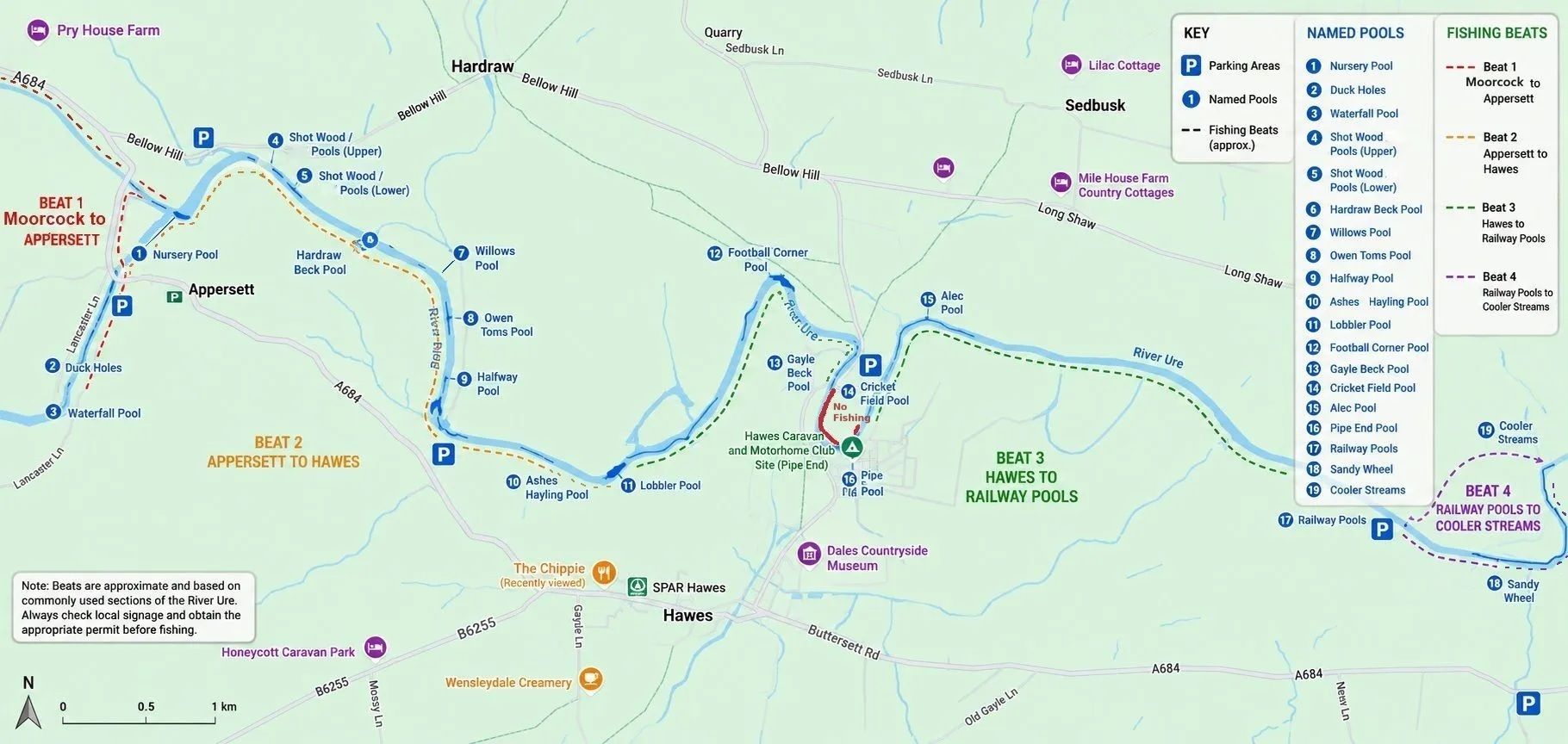 Blades Cottage Fishing map Hawes AA