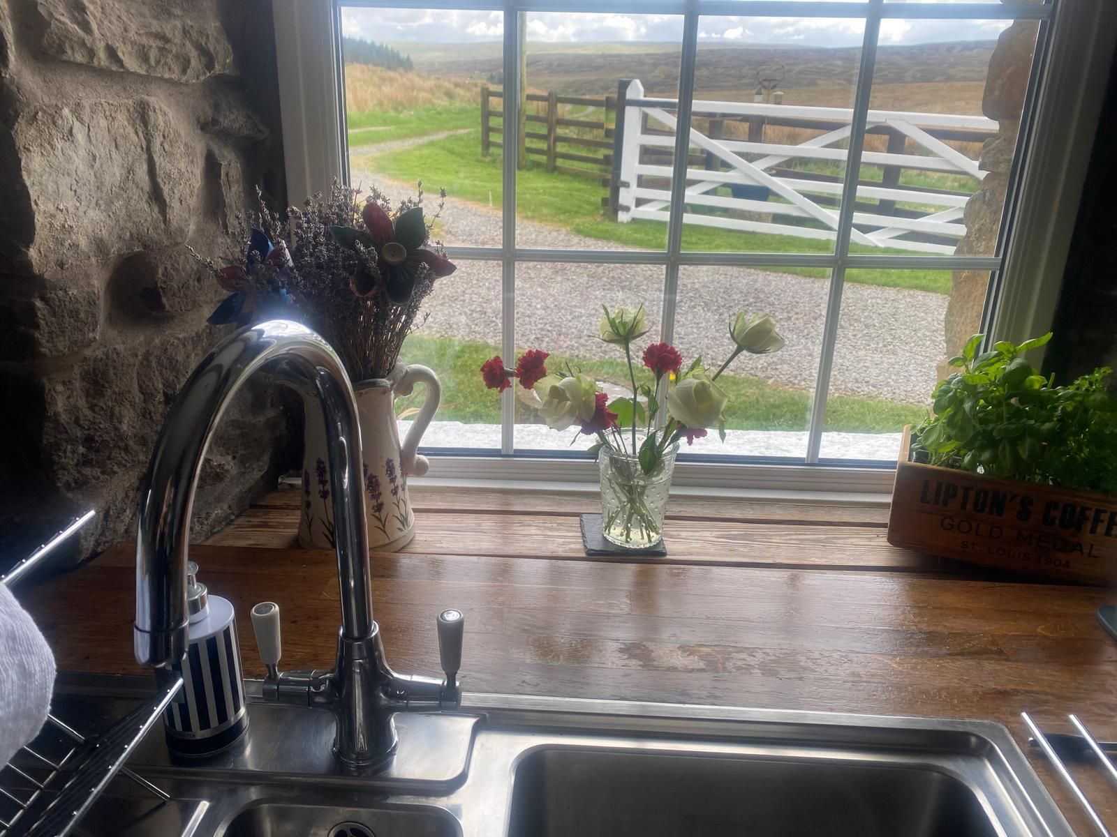 Kitchen flowers at Blades Cottage