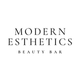 The logo for modern esthetics beauty bar is black and white.