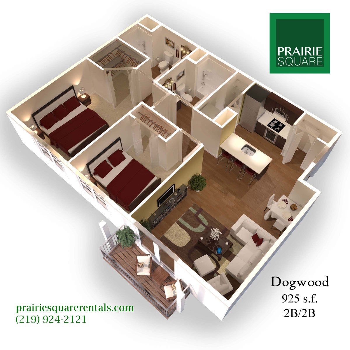 2 bed 2 bath floor plan