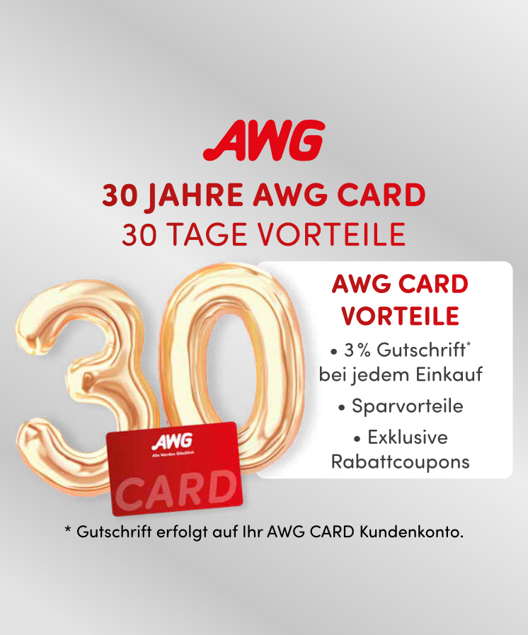 Die AWG Card feiert ihr 30-jähriges Jubiläum mit 30 Tagen voller Vorteile, darunter 3 % Cashback, Ersparnisse und exklusive Coupons.