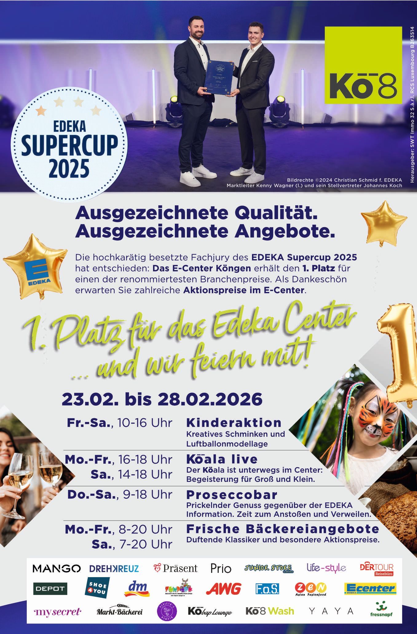 Plakat für den „Supercup 2025“ mit Gewinnern, Veranstaltungsdetails und Werbeinhalten.