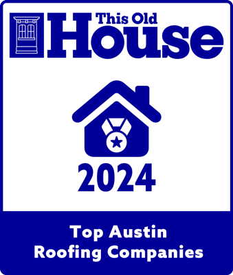 A blue sign that says this old house 2024 top austin roofing companies