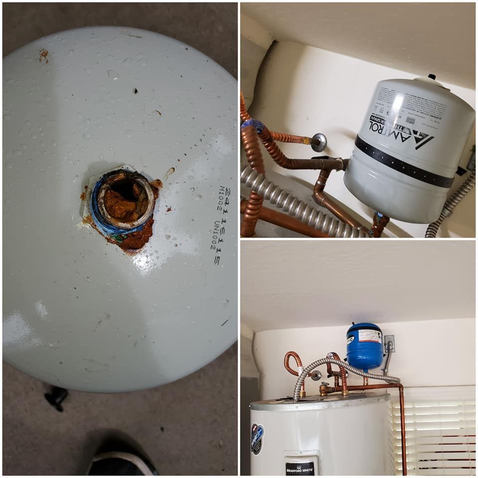 A collage of three pictures of a water heater