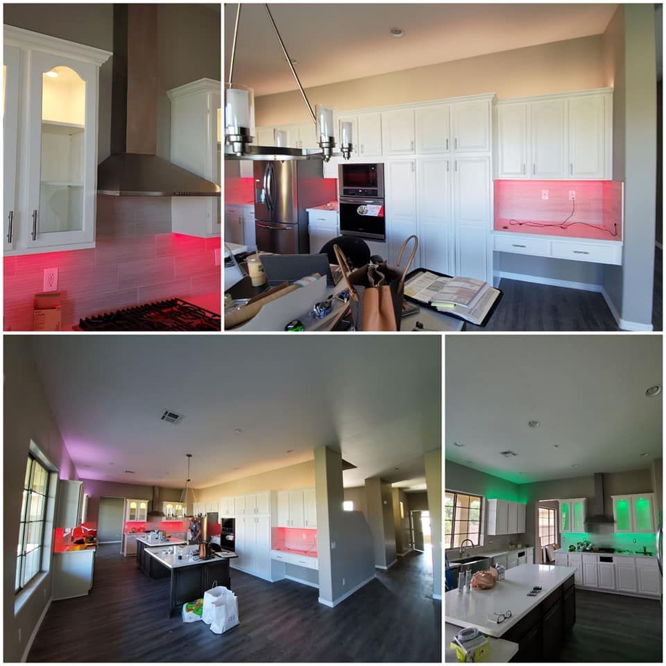 A collage of photos of a kitchen being remodeled