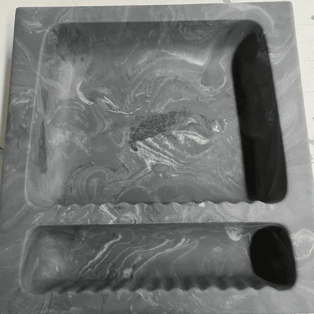 Gray marbled plastic soap dish with tray and slotted rest by Syn-Mar