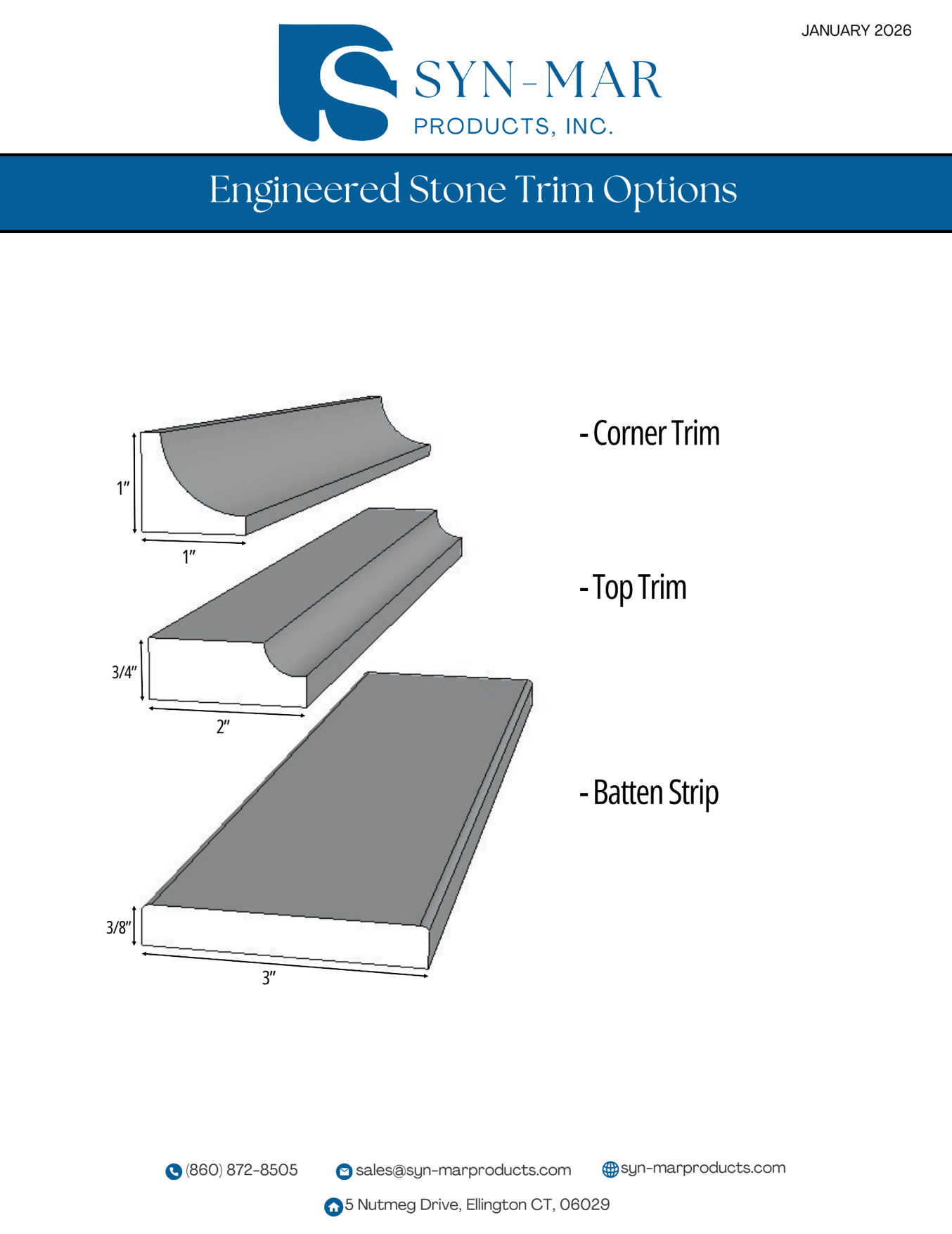 Diagram showing engineered stave trim options: Corner Trim, Top Trim, and Bottom Strip.