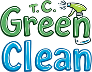 Green Clean logo with spray bottle, green and blue text, "T.C. Green Clean".